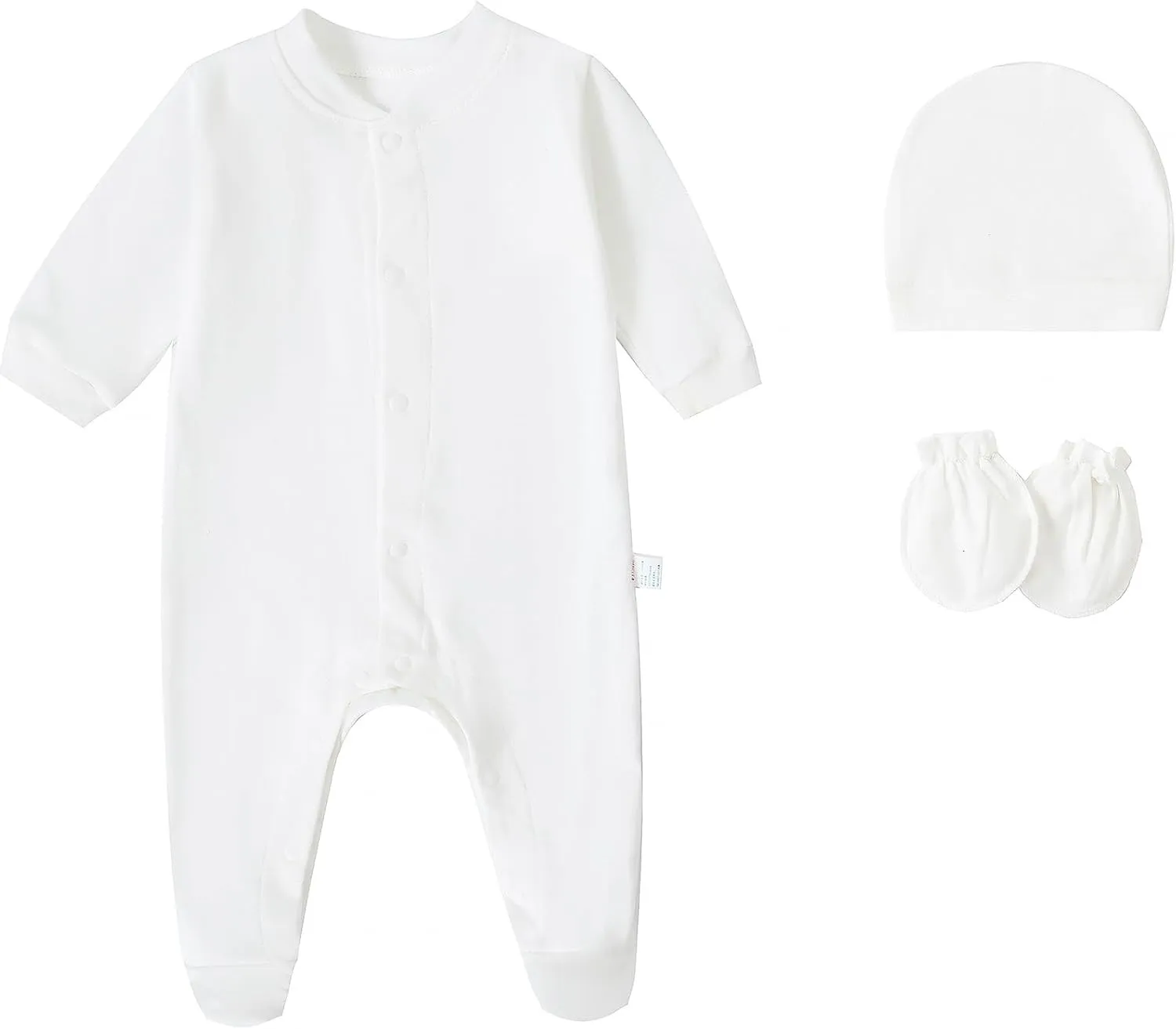 Baby Rompers 0~3 to 3-6 Months 100% Cotton Footies 3PCS Jumpsuit with Solid Hats Mittens Gloves