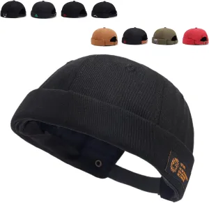 Brimless Hats for Men Brimless Caps, Rolled Cuff Retro Docker Hat for Womens with Adjustable Beanie Hat