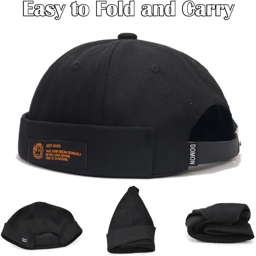 Brimless Hats for Men Brimless Caps, Rolled Cuff Retro Docker Hat for Womens with Adjustable Beanie Hat