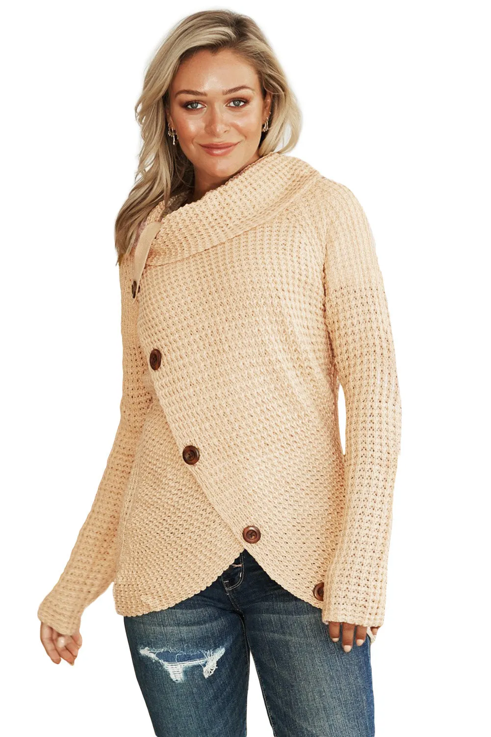 Buttoned Wrap Turtleneck Sweater
