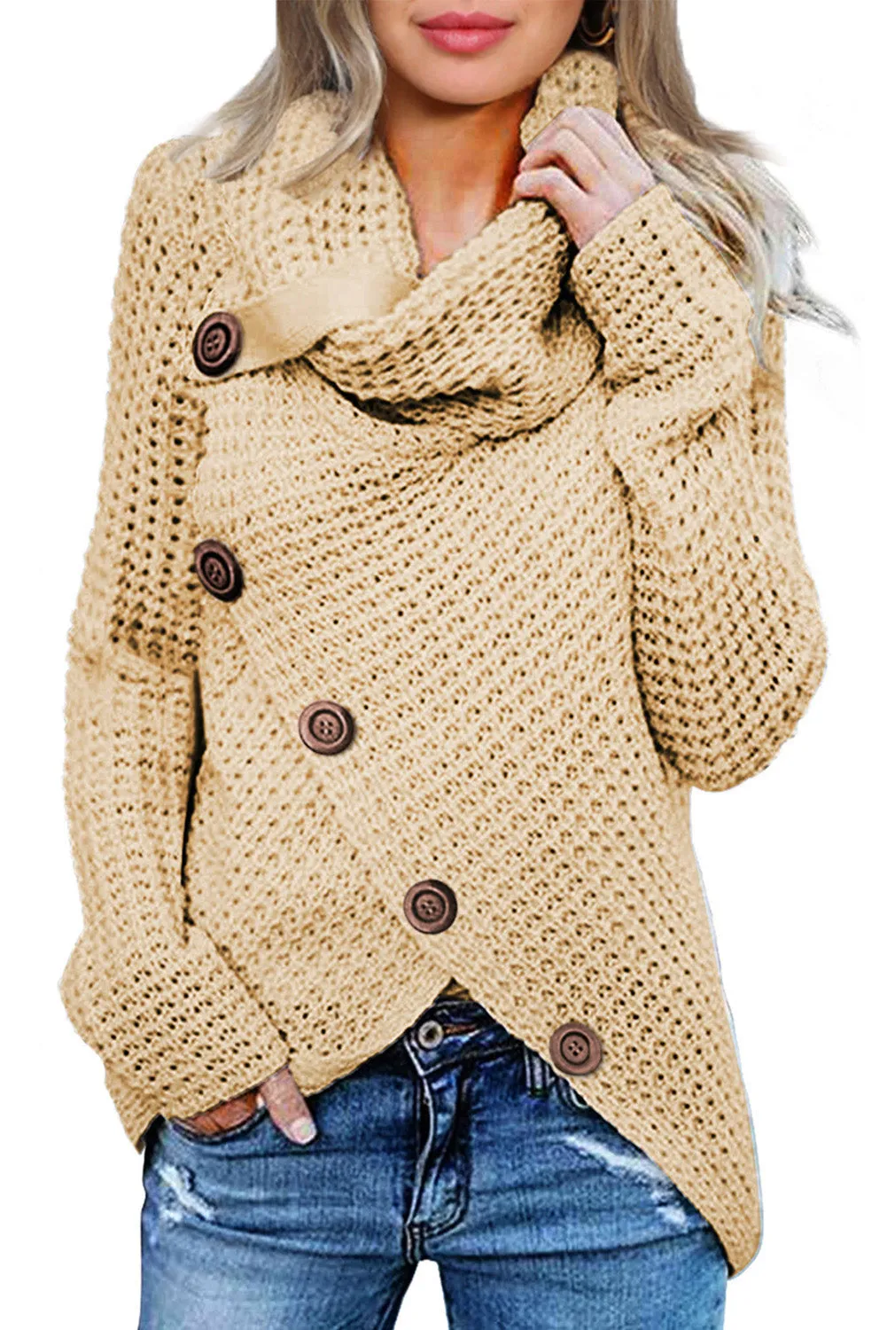 Buttoned Wrap Turtleneck Sweater
