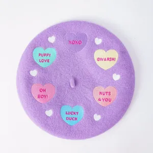 Color-Block Letter Heart Embroidery Y2K Felt Berets