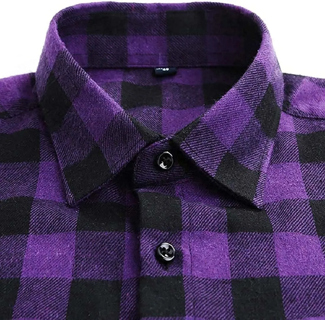 Cromoncent Men's Casual Plaid Flannel Long Sleeve Button Down Shirt