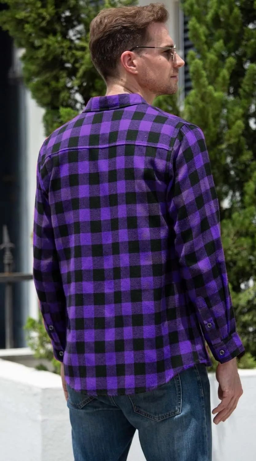 Cromoncent Men's Casual Plaid Flannel Long Sleeve Button Down Shirt