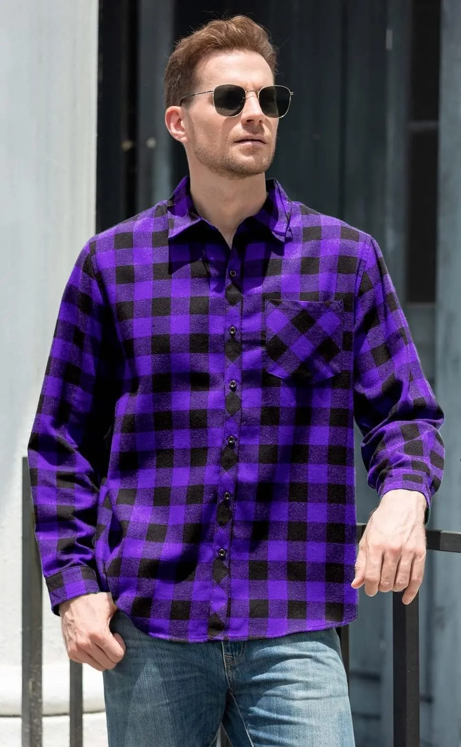 Cromoncent Men's Casual Plaid Flannel Long Sleeve Button Down Shirt