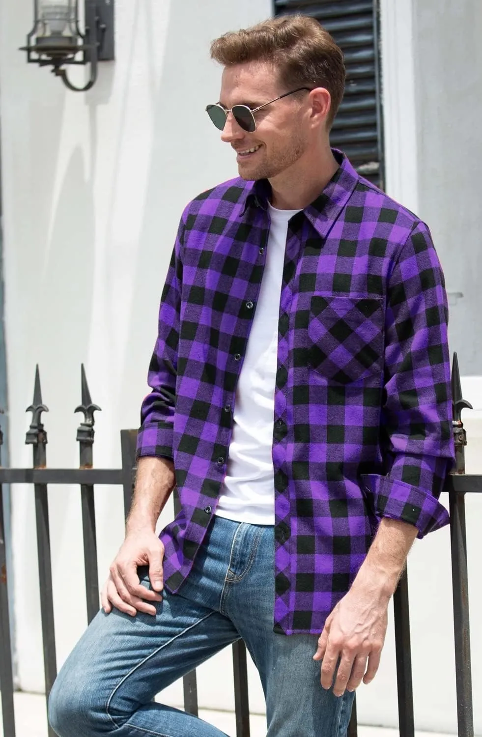 Cromoncent Men's Casual Plaid Flannel Long Sleeve Button Down Shirt
