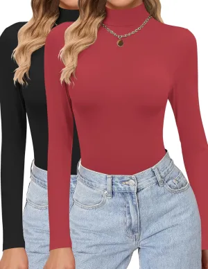 Ekouaer Women's Turtleneck Shirts Long Sleeve Soft Lightweight Fitted Mock Thermal Base Layer Tops