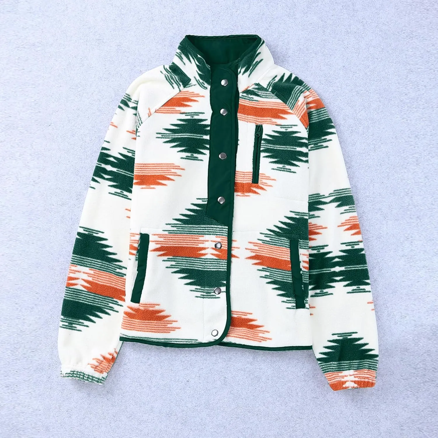 Maixang Women's Western Aztec Print Jacket Casual Fleece Long Sleeve Shacket Snap Button Shirt Jacket with Pockets