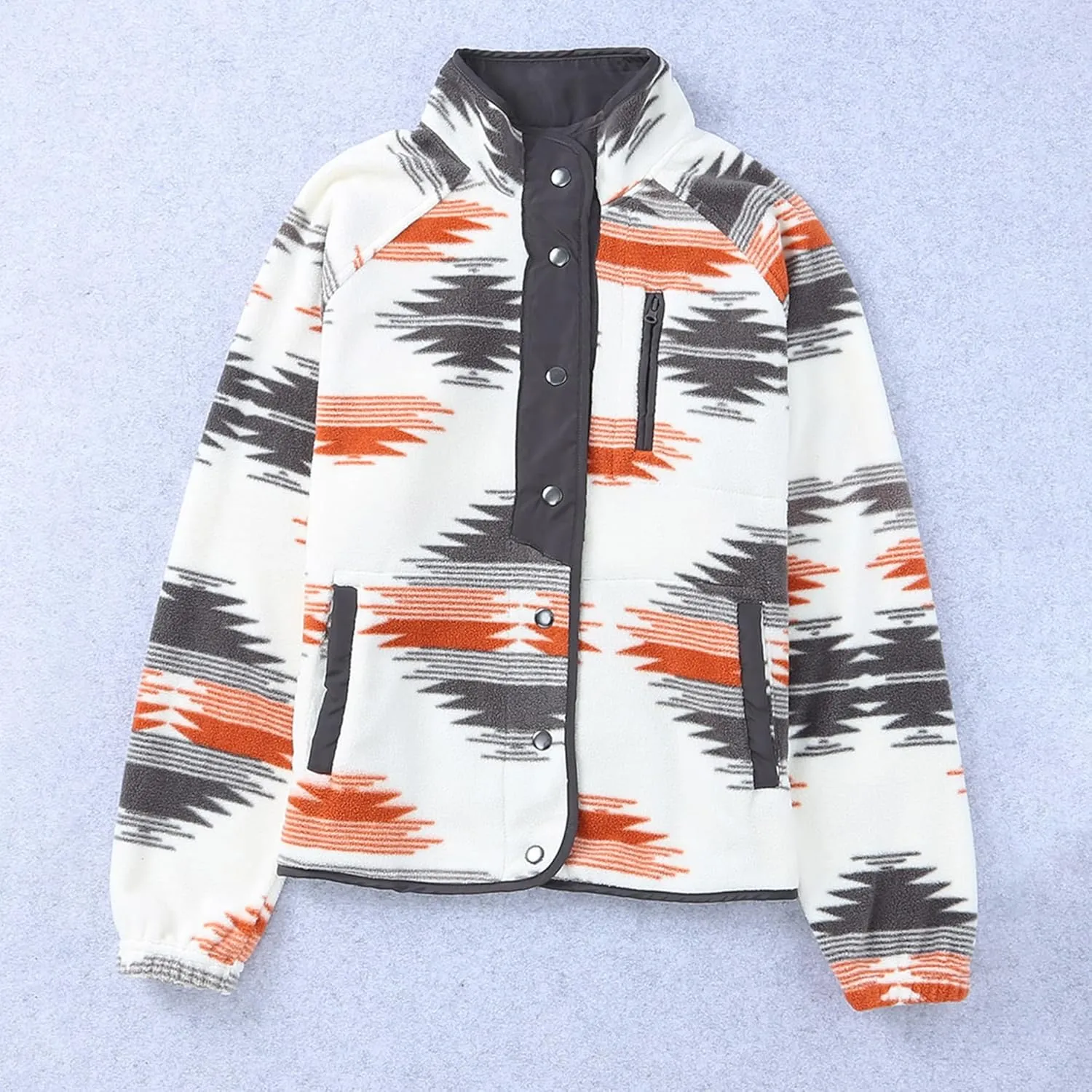 Maixang Women's Western Aztec Print Jacket Casual Fleece Long Sleeve Shacket Snap Button Shirt Jacket with Pockets