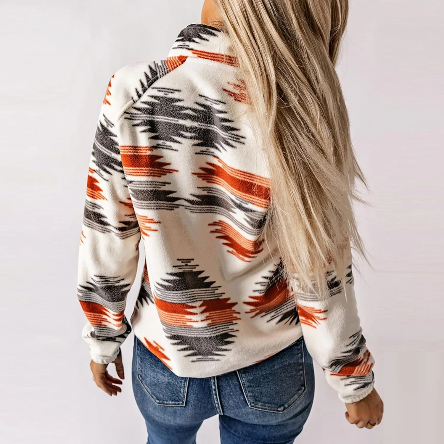 Maixang Women's Western Aztec Print Jacket Casual Fleece Long Sleeve Shacket Snap Button Shirt Jacket with Pockets