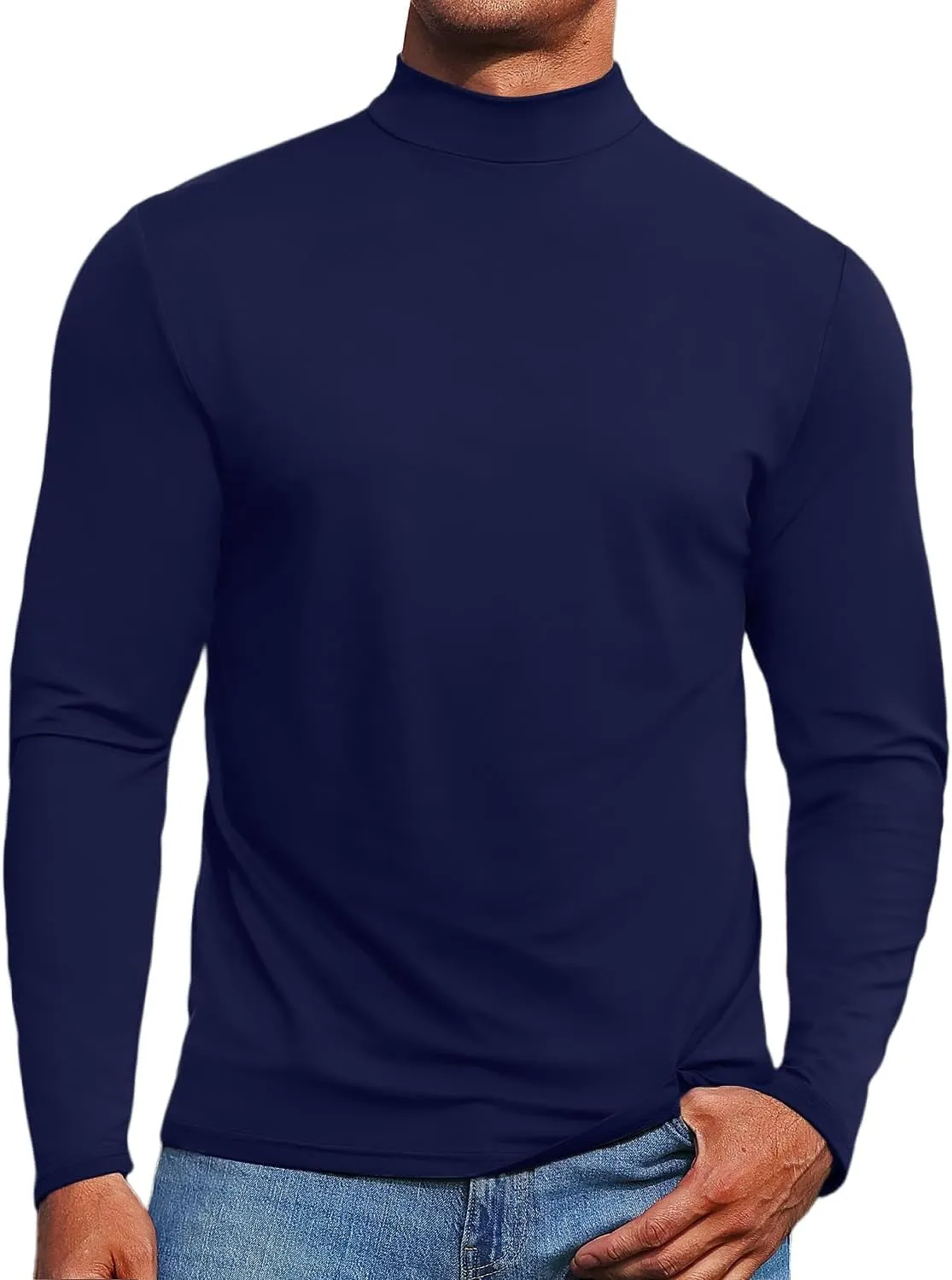 Mens Mock Turtleneck Sweaters Long Sleeve Shirts Slim Fit Turtle Neck Thermal Underwear Tops Knit Sweatshirts