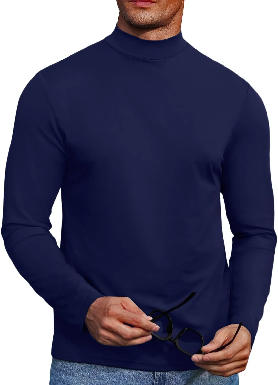 Mens Mock Turtleneck Sweaters Long Sleeve Shirts Slim Fit Turtle Neck Thermal Underwear Tops Knit Sweatshirts