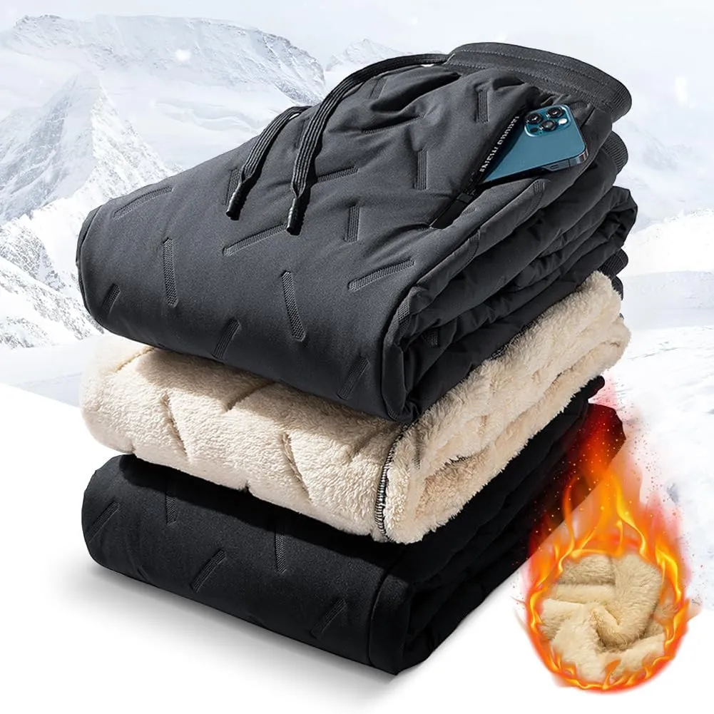 Mens Warm Fleece Sweatpants Winter Joggers Pants Sherpa Lined Athletic Sweatpants with Zipper Pockets