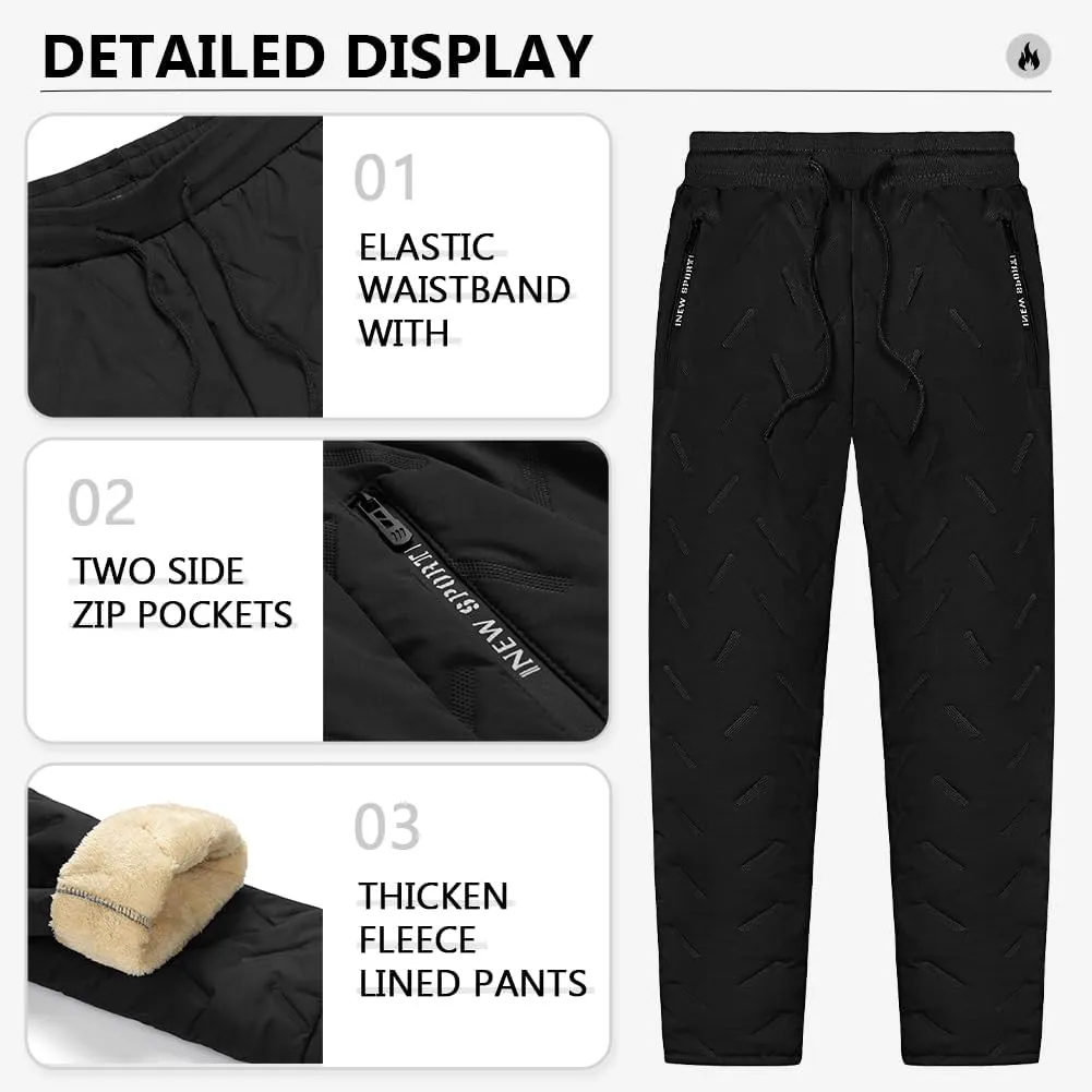 Mens Warm Fleece Sweatpants Winter Joggers Pants Sherpa Lined Athletic Sweatpants with Zipper Pockets