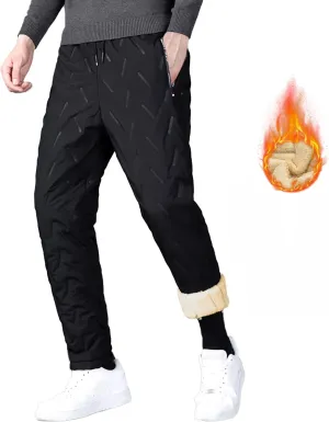 Mens Warm Fleece Sweatpants Winter Joggers Pants Sherpa Lined Athletic Sweatpants with Zipper Pockets