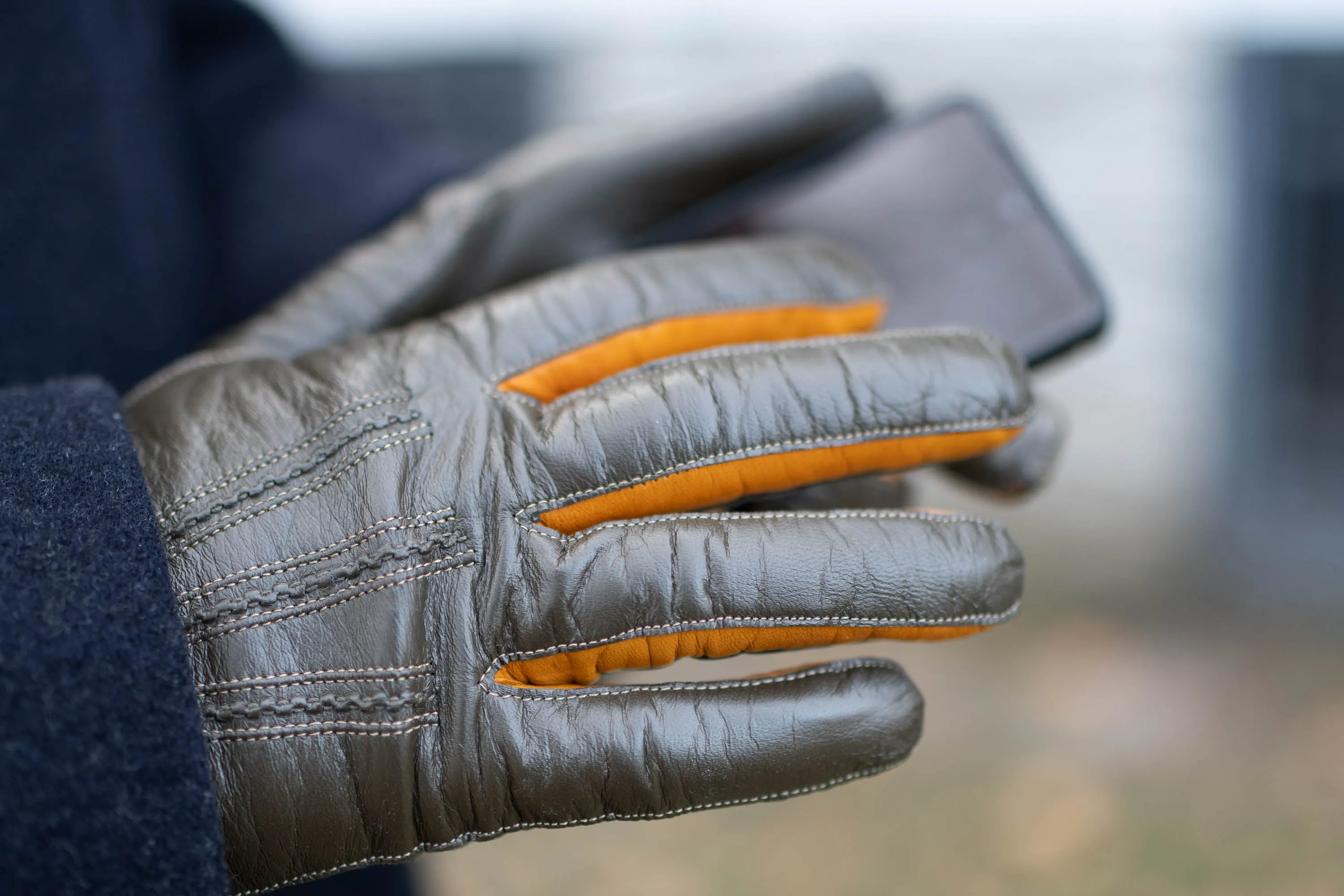 Olive Green Touchscreen Lamb Nappa Gloves