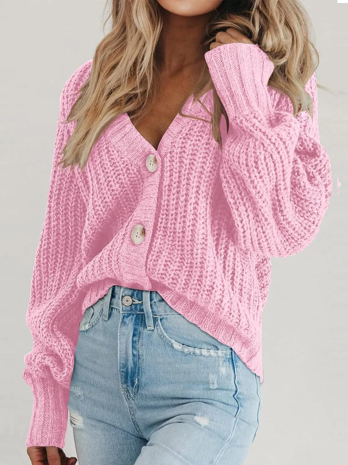 PRETTYGARDEN Women's Chunky Knit Open Front Sweater Long Sleeve Button Loose Short Cardigan Outerwear Coats