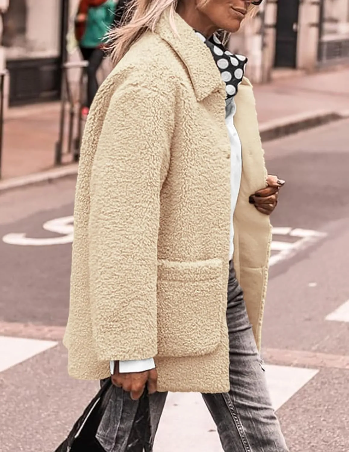 PRETTYGARDEN Women's Winter Faux Fur Coats Long Sleeve Lapel Button Down Pockets Fleece Sherpa Jacket Casual Trendy Outerwear