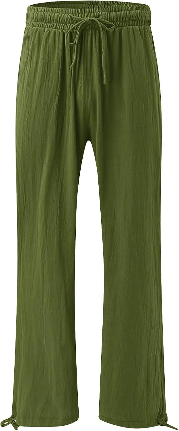 SHAOBGE Linen Pants Women Comfy Flowy Wide Leg Pants Trousers Summer High Waisted Beach Palazzo Pants with Pockets 2024