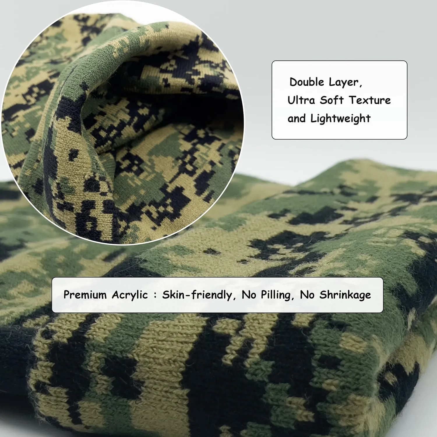 Unisex Knit Soft Warm Cuffed Beanie Hat Winter Camo Hats for Men Women