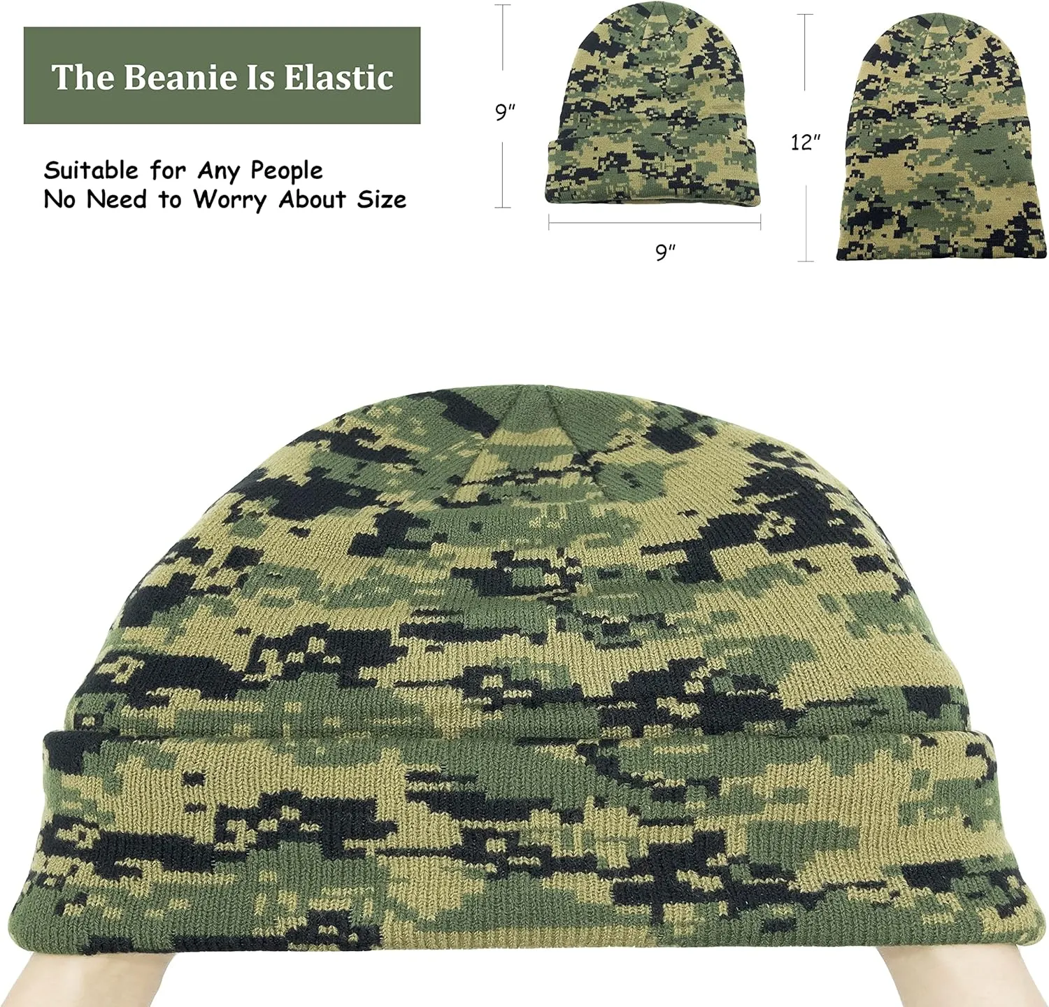Unisex Knit Soft Warm Cuffed Beanie Hat Winter Camo Hats for Men Women