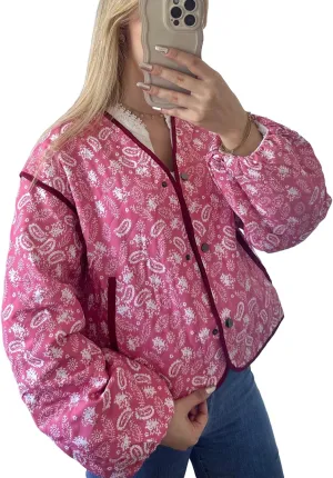 Women Floral Print Quilted Jackets Warm Long Sleeve Button Down Open Front Padded Jackets Lightweight Puffer Coat