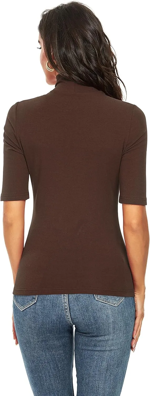 Womens Short Sleeve Mock Turtleneck Business Casual Tops Slim Fitted Plain Tee Shirts Size S-XL