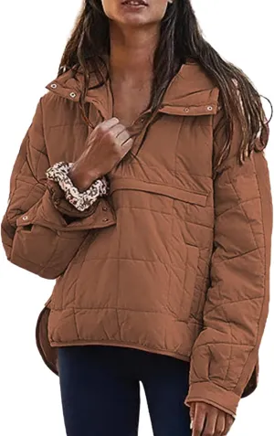 ZWRXW Winter Coats for Women Quilted Lightweight Puffer Jacket Long Sleeve Casual Loose Button Fall Down Outwear with Pocket